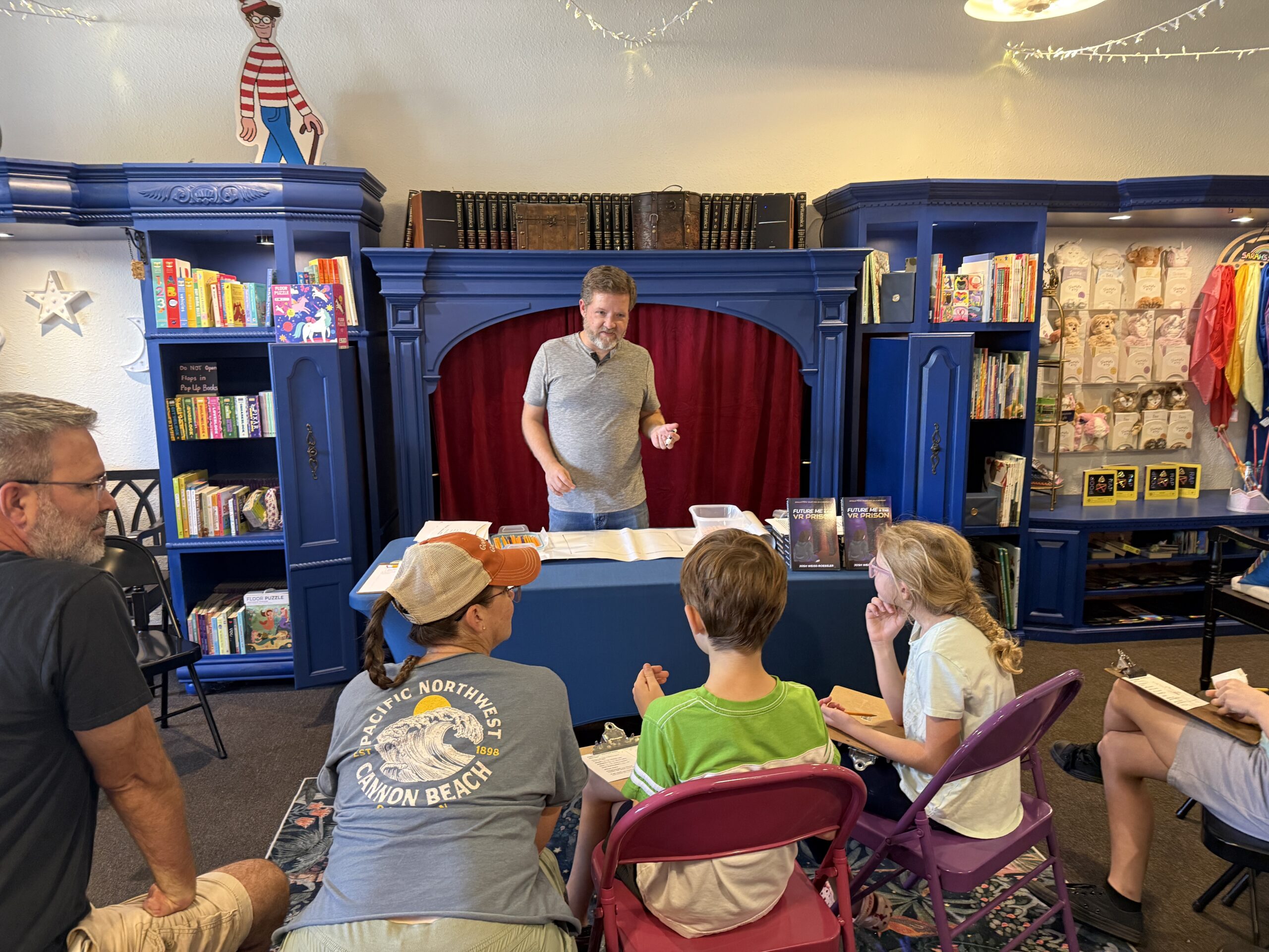 Josh Weiss-Roessler leading a group of kids in an activity during his Gamifying Creativity workshop.